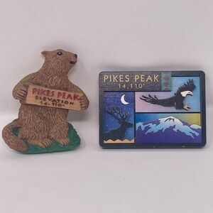 Lot of 2 Vintage Pikes Peak Colorado CO Magnets Marmot Eagle Elk Elevation 14110